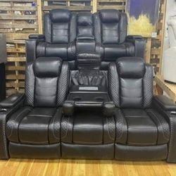 Black Party Time Power Reclining Sofa and Loveseat 