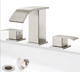 GigaLife Modern Brushed Silver Waterfall Wide 2-Handle Bath Faucet 3-Hole Set.