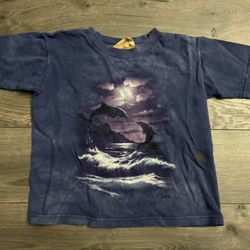 Vintage T-shirt The Mountain Dolphins Tie Dye Leather Tag Kids Nature Small Y2K