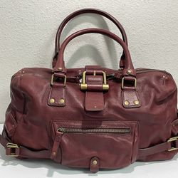 Ellen Tracy ~ Women's Burgundy Leather Handbag / Purse ~ 16in x 7in x 7in