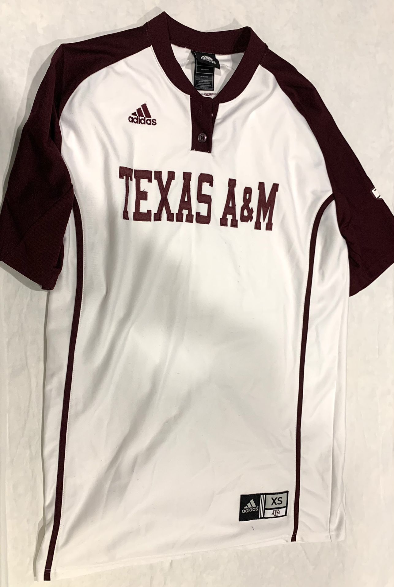 Texas A&M Adidas Baseball White Jersey XS (Fits Larger)