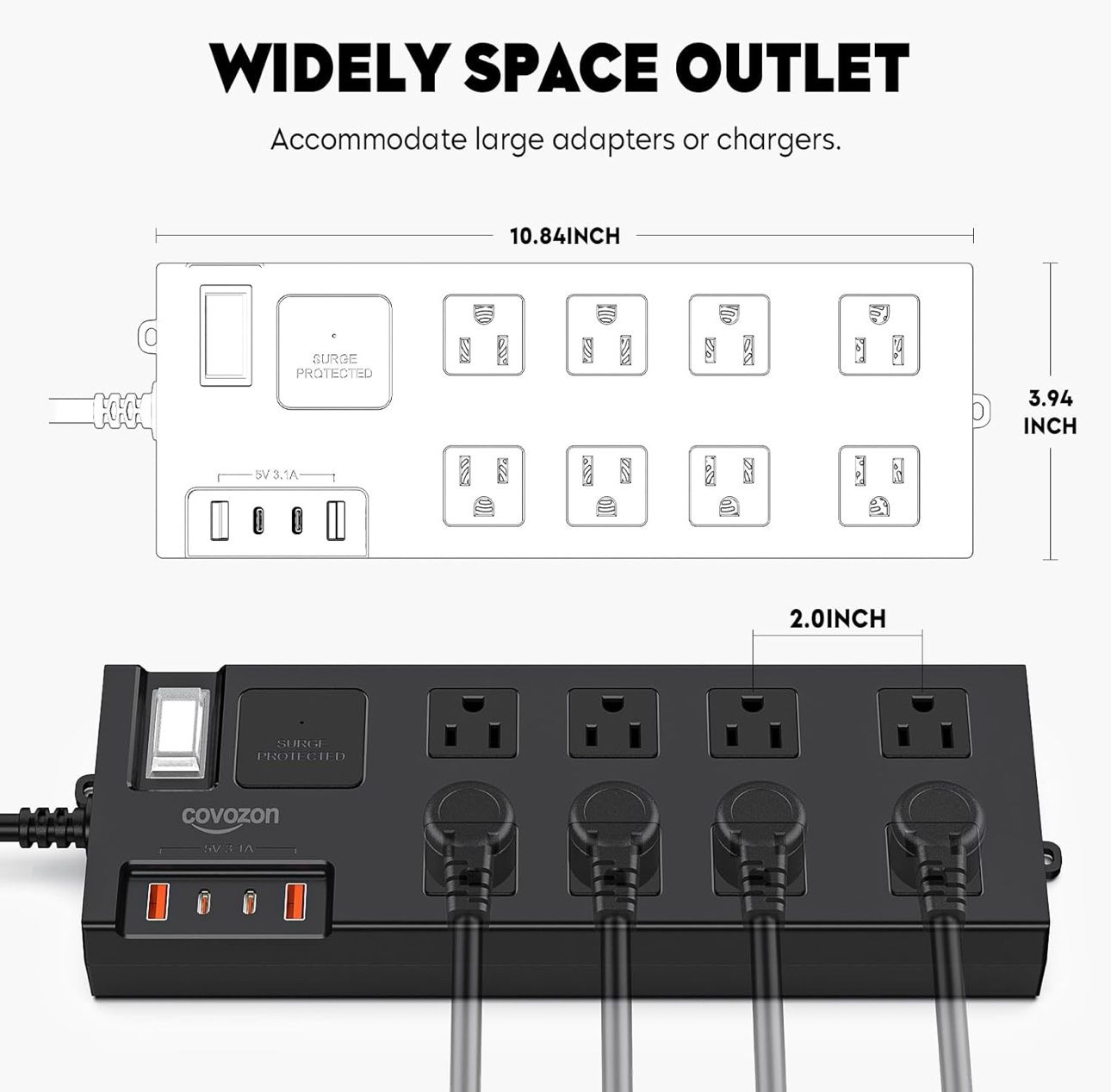Open box Surge Protector Power Strip Waterproof, Outdoor Extension Cord Multiple Outlets with USB A + C Fast Charging, Waterproof Electrical Box Elect