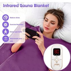 Natural Jade and Tourmaline Heat Far Infrared Sauna Blanket with Remote Control for Exercise Recoverv Heating Detox 2-Zone Double Zipper Digital Displ