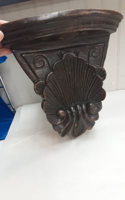Brown Acanthus leaf carved Wood wall shelf