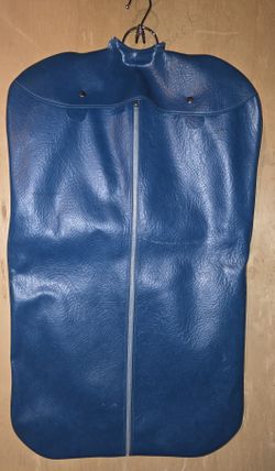 Vintage 1970's Vinyl Faux Leather Folding Garment Bag BLUE