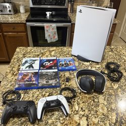 PS5 Bundle - Console, 2 Controllers, 5 Games, Headset - Excellent Condition