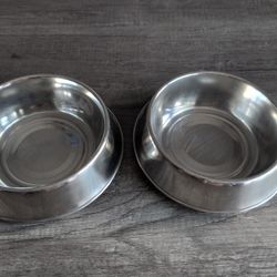 Pair Of Stainless Steel Pet Bowls