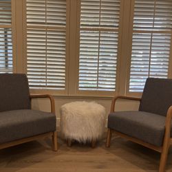 Mid-Century Modern Accent Chairs (Set of 2) – Gray Fabric + Solid Wood