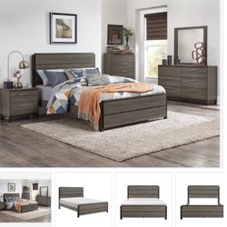 Vestavia Gray Panel Bedroom Set ( Queen, king, twin, full bedroom set - bed frame- tall dresser, nightstand and chest, mattress options