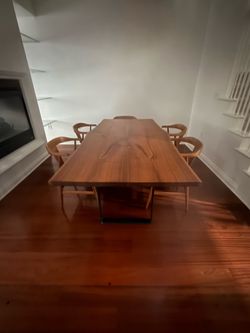 Pathway Mammoth 9’ Live Edge Walnut Dining Table + 5 Room & Board Chairs - $7,500
