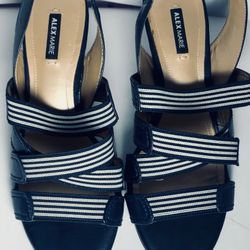 Alex Marie Blue Leather W/ Blue/white Elastic Straps Super Cute Size 7