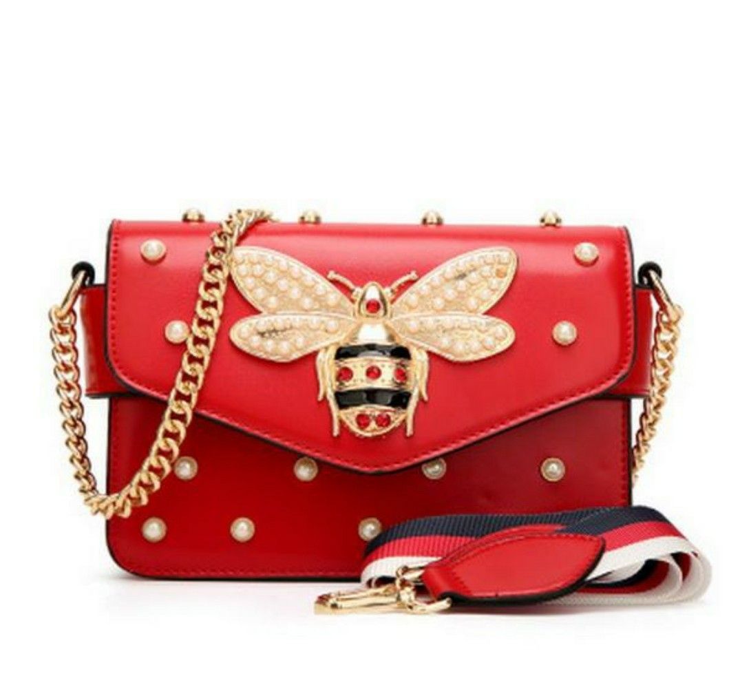 Red Women's Shoulder Bag Pu Leather Fashion Women Chain