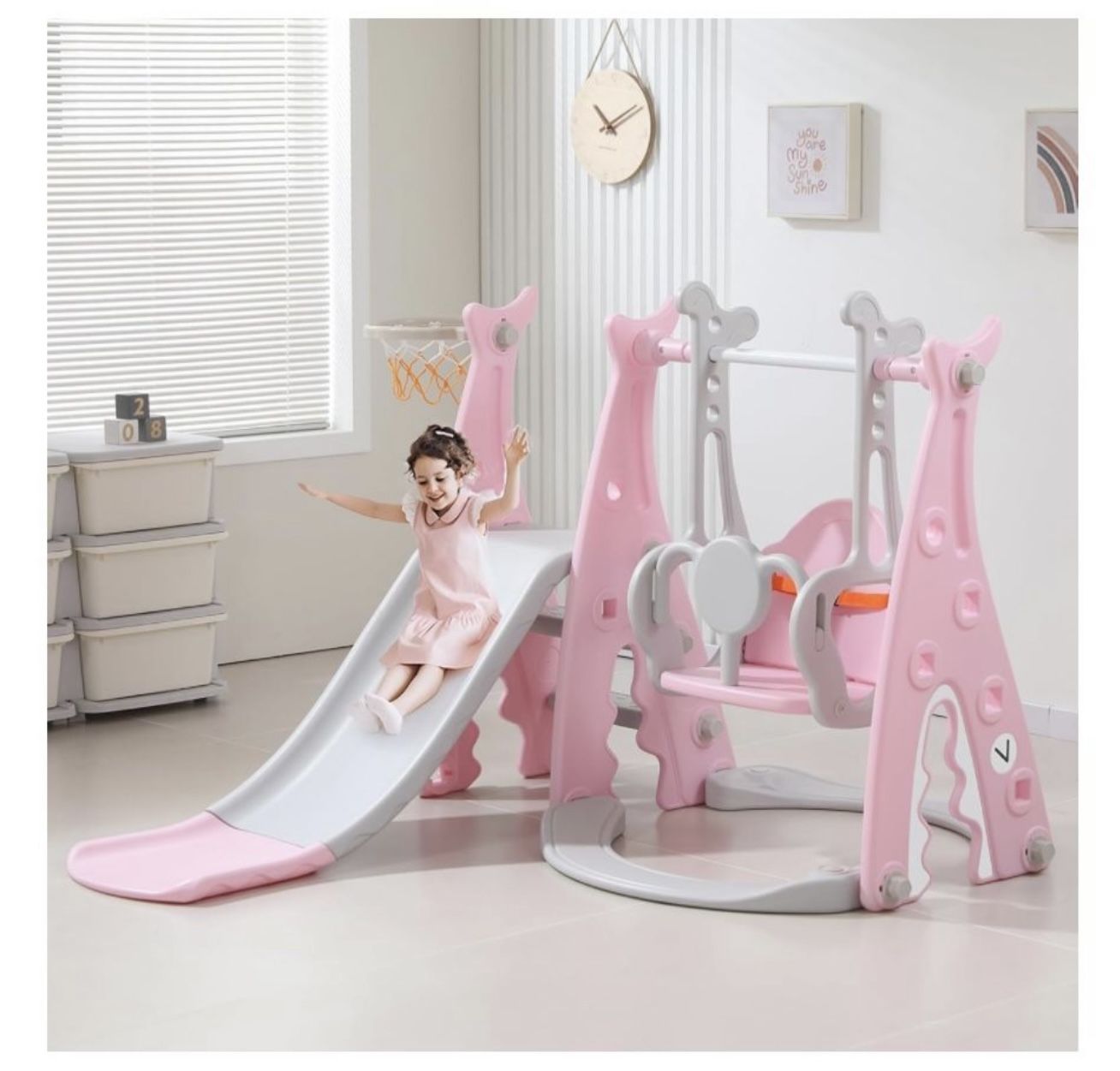 Toddler Slide&Swing Set Indoor,4 in 1 Kids Shark Slide Toy Playset V038