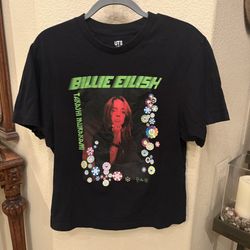 UNIQLO Billie Eilish x Takashi Murakami Black Graphic Oversized T-Shirt Size XS