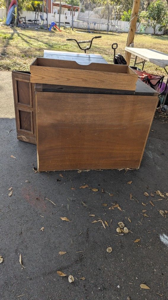 Pullout Folding Table Has 4 Leafs A Draw For Serving Trays And A Cabinet To Store It All