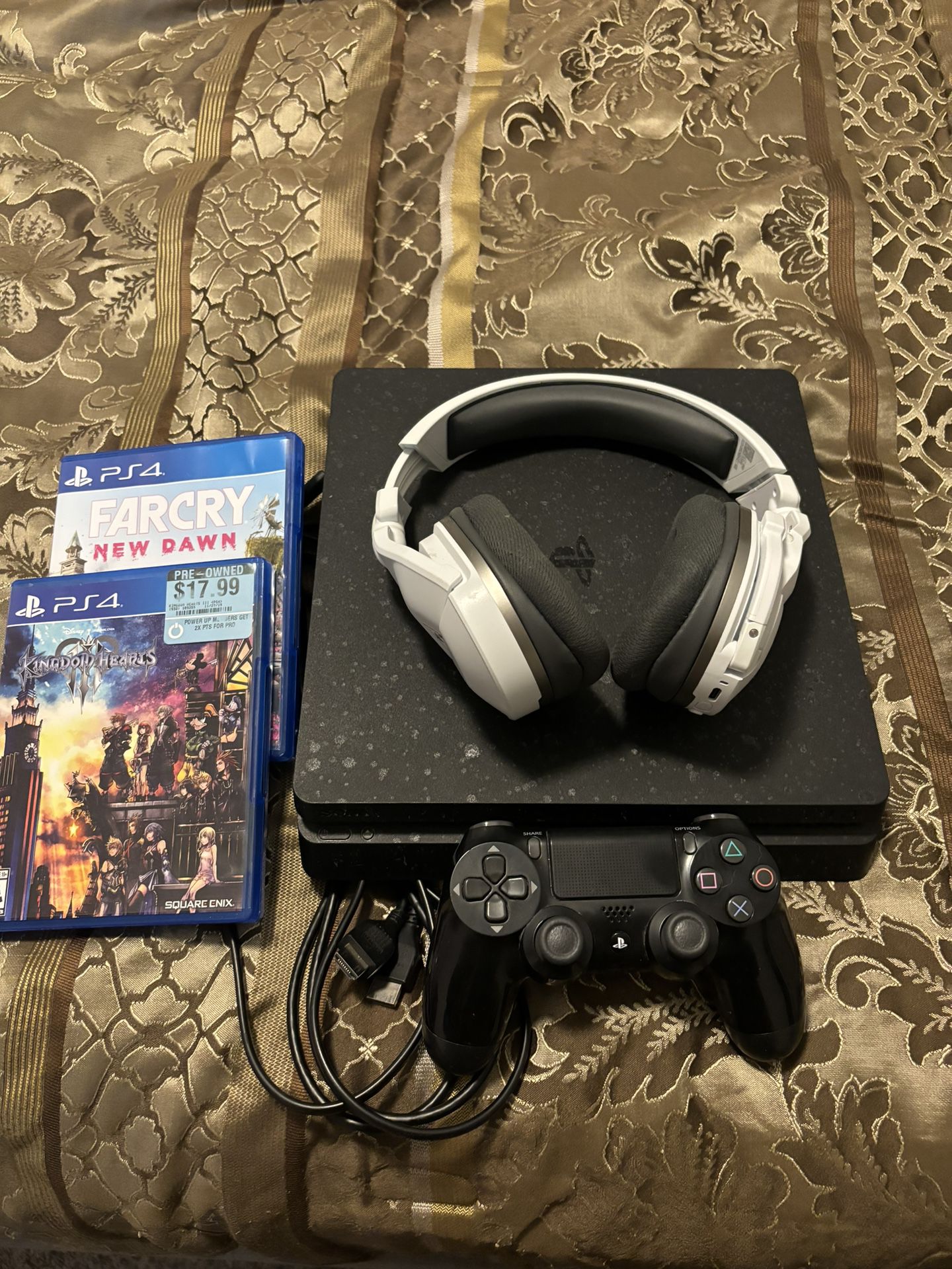 PlayStation 4 With Cords, Controller, Turtle Beach Headphones, And 2 Games