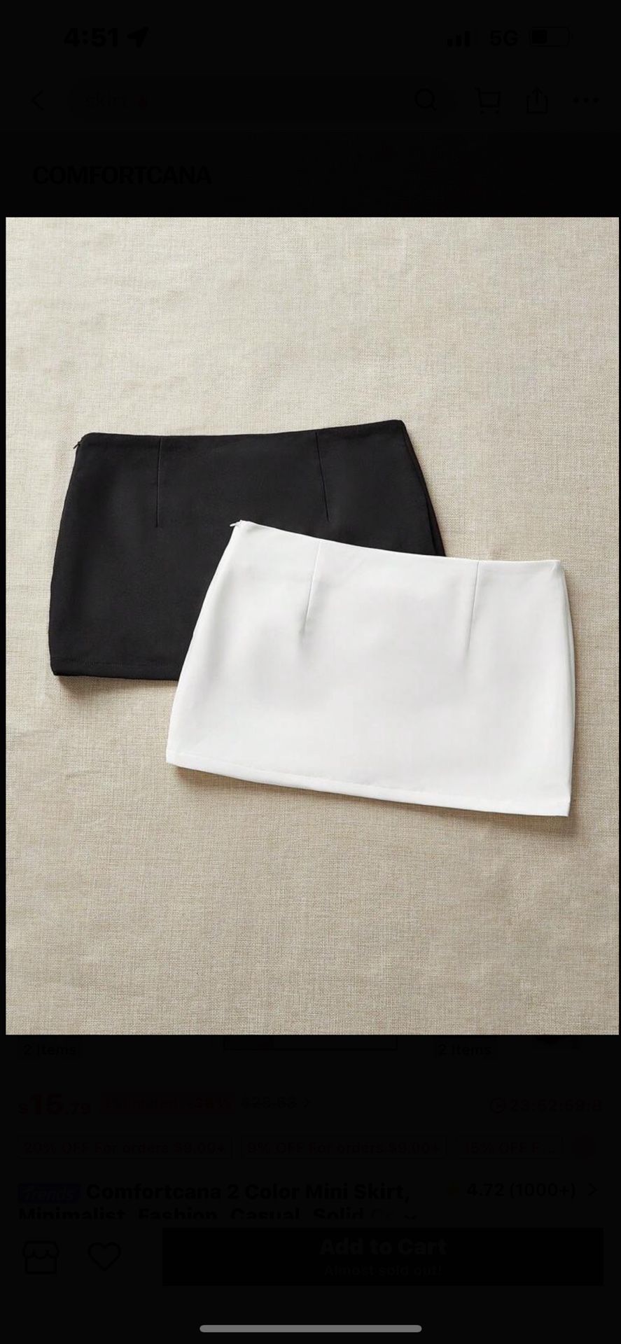 2 Color Mini Skirt, Minimalist, Fashion, Casual, Solid Color