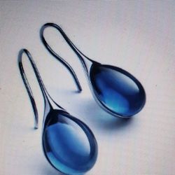 Silver Tone Metal Blue Teardrop Hook Pierced Earrings 