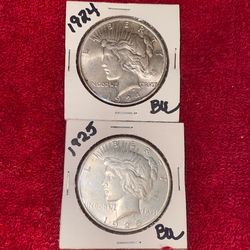 1924 And 1925 U.S. .90%  Silver Peace Dollars