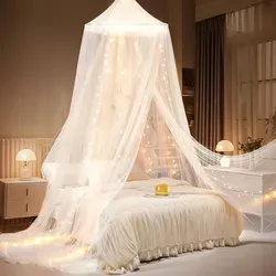 White Polyester Bed Canopy with Multicolored Star Lights