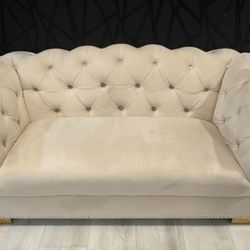 TOV Furniture Farah Cream Velvet Tufted Sofa – 63.6” Wide, No Stains