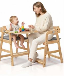 ONTHEWEI Wooden Baby High Chair for Babies, Toddler & Adult Up to 330Lbs, Anti-Tip Adjustable High Chair with Detachable Tray, Baby Sets, Soft Cushion