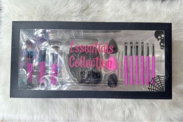 Essentials Collection 13 Piece Set Pink Rhinestone Brushes, Skull Cup & Blenders