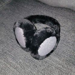Black Fuzzy Earmuffs with Silver Glitter