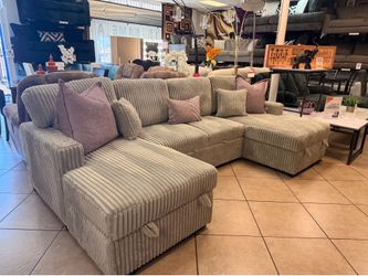 Convertible sectional with pull out and double storage