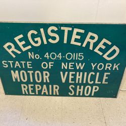 Gas station Vintage Obsolete  NY State Motor Vehicle  Inspection  2 Sided Heavy Metal Sign 3 Ft. By  2 Ft 