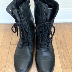 Steve Madden Troopa Black Leather Lace Up Combat Boots Size 8.5