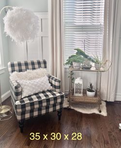 farmhouse black & white buffalo plaid check chair with nailhead trim  no pillows