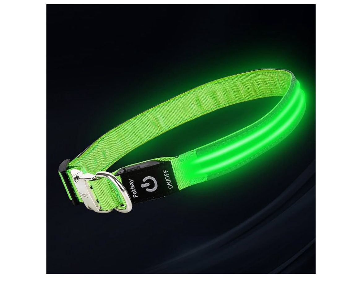 Brand: PetIsay LED Dog Collar with Metal Buckle - USB Rechargeable Glow Collar for Dogs, Waterproof Light Up Dog Collar w/Reflective Strips - Adjustab