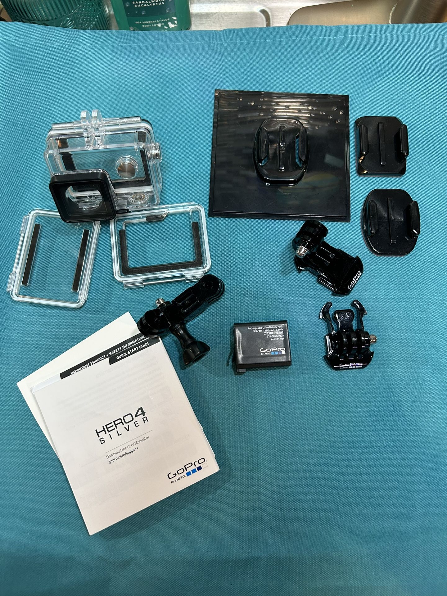 GoPro HERO4 Silver action camera Battery and accessories *see photos.