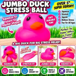 Jumbo Pink Duck Stress Ball – 5”+ Super Squishy – New