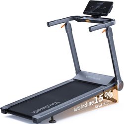 Foldable Treadmill with 15% Auto Incline & 10MPH - Commercial 3.5HP Brushless Quiet,