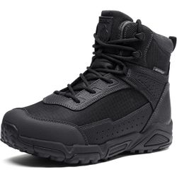 Coostar Men's Waterproof Work Boots Lightweight Tactical Non-Slip Hiking Boots Black Size 8.5 Wide (Black)