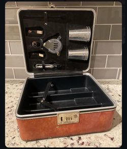 Vintage Travel Bar Set in Locking Case