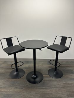 Adjustable bar stools and table