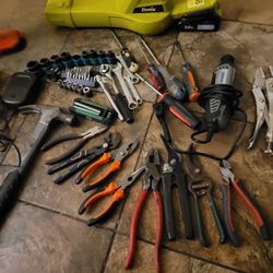 Miscellaneous Tools And A Dremal, Drill and a Cordless Leaf Blower