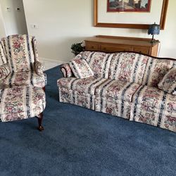 Formal sofa, wingback chair and ottoman set 