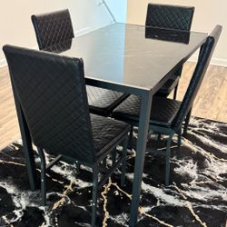 5 Piece Black Marble Glass Dining Table & Chairs Set