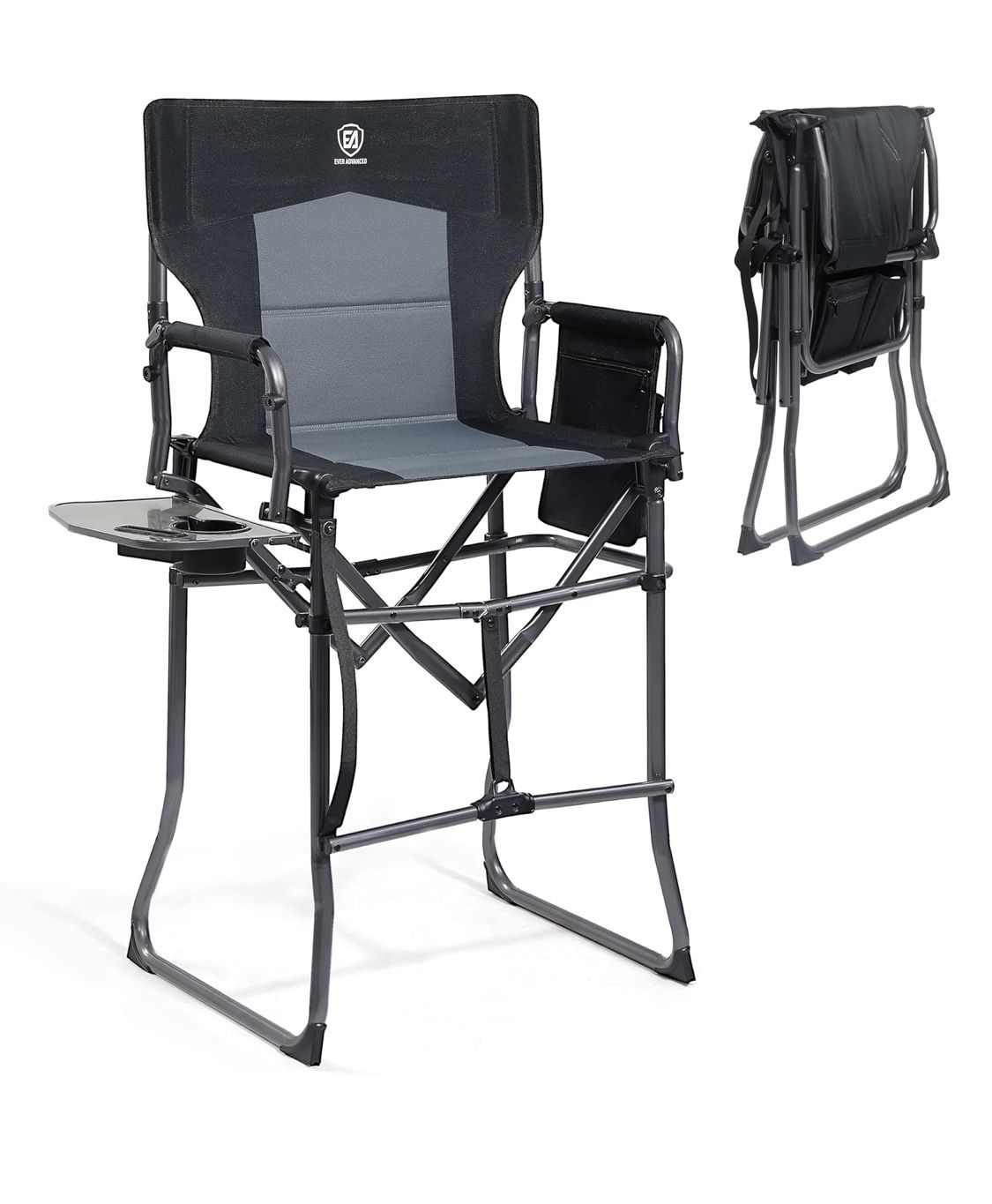 EVER ADVANCED Portable 30.7" Seat Height Tall Folding Camping Chair Directors Chair High Foldable Bar Stool with Side Table for Makeup Artist, Sports