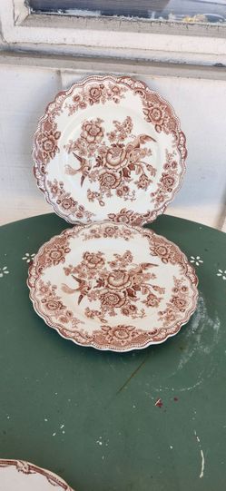 2 Vintage Brown Transferware Bristol Patern Dinner Plates