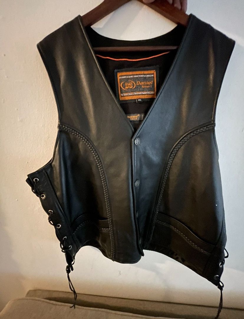 2 Black Leather Vest Motorcycle Plus Size