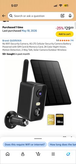 No WiFi Security Camera, 4G LTE Cellular Security Camera Battery Powered with SIM Card & Memory Card, 2K Color Night Vision, Motion Detection, 2-Way T