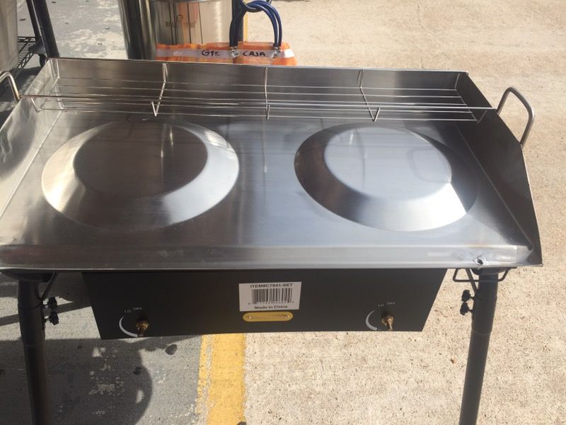 Comal taquero rectangular con estufa de 2 quemadores de alta presion
