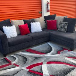 Sectional Grey No Pillow Red And Whaite