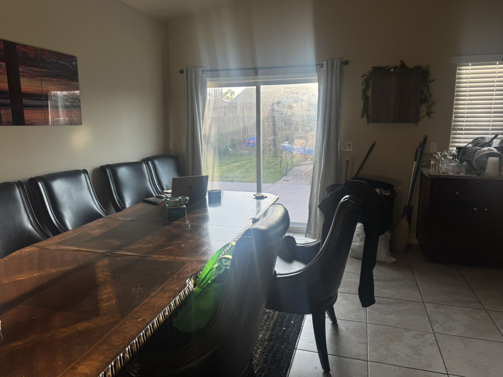 Trestle Dining Table, Warm Cherry  With 8 Chairs