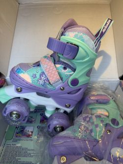 Mermaid Roller Skates for Girls Kids, Mosoulais 4 Size Adjustable Light up Wheels Skates for Toddlers, Beginner Women Rollerskates Indoor Outdoor for 